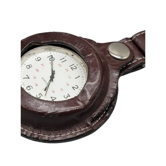 Quartz Pocket Watch Vintage Silver Tone Leather Carrying Case 48mm Open Face - Picture 9 of 10